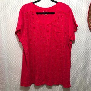 Red Eyelet Front  Women's Tee Shirt Size 2X
